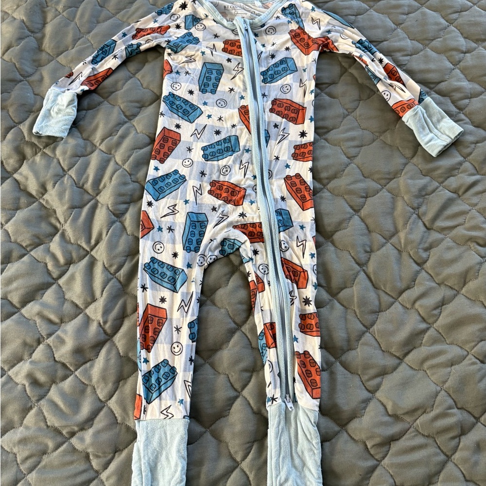 Colorful Block Print Kids One Piece Bamboo - Bronx & Co “Retro Blocks” Footie
